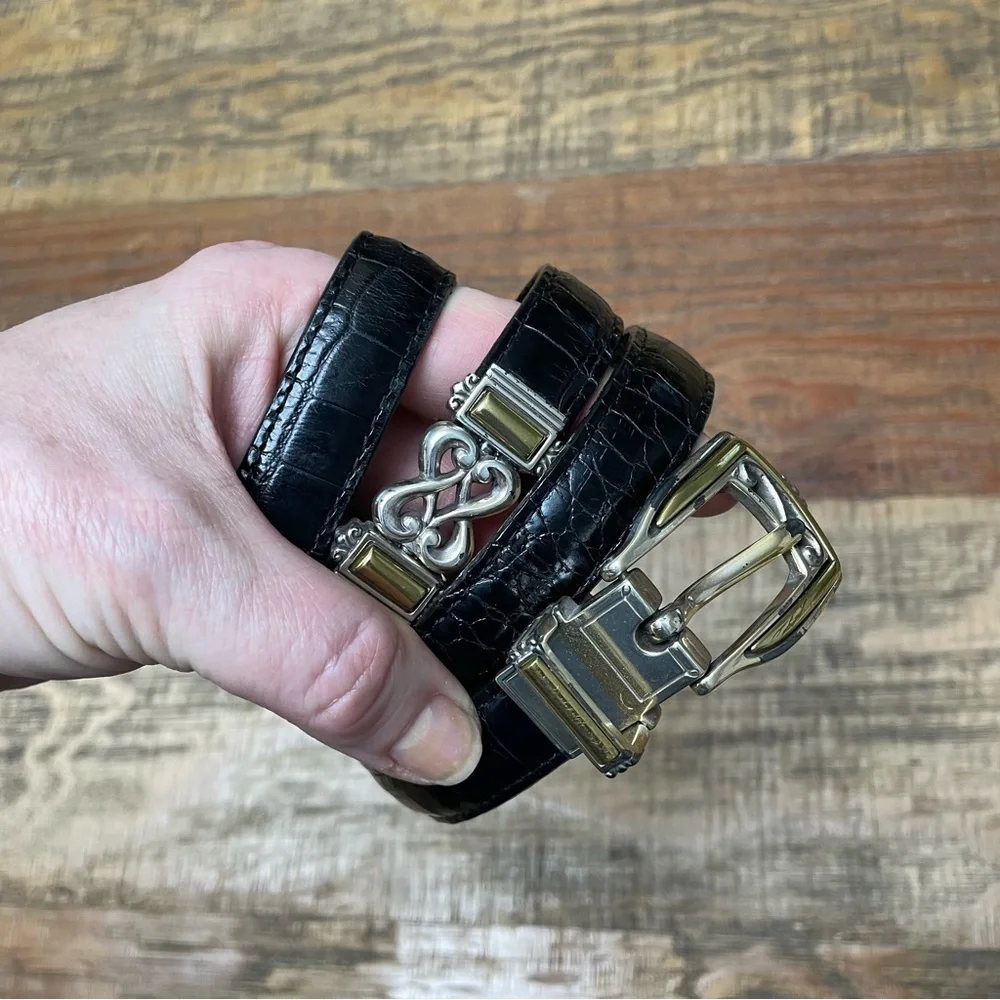 Brighton Two-tone Reversible Black brown Leather Belt with Silver Buckle